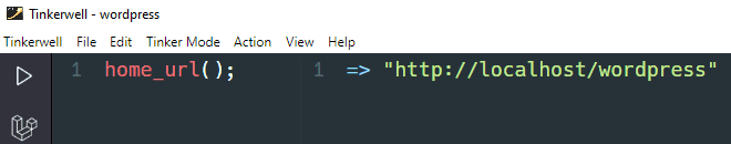 Resultado de la función home_url() en Tinkerwell.
