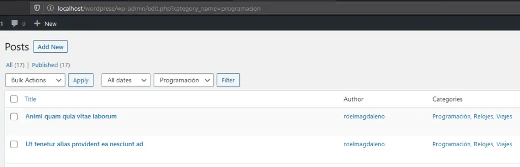 Mostrando los posts de la categoría "Programación" en WordPress.