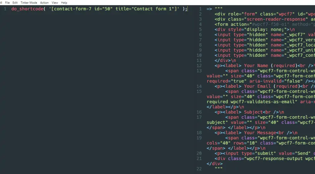 Resultado de un shortcode en Tinkerwell.