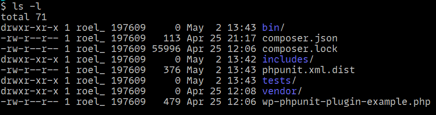 Lista de los archivos creados usados por PHPUnit en el plugin.