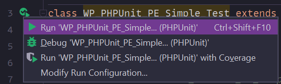 Cuadro con opciones para correr las pruebas.