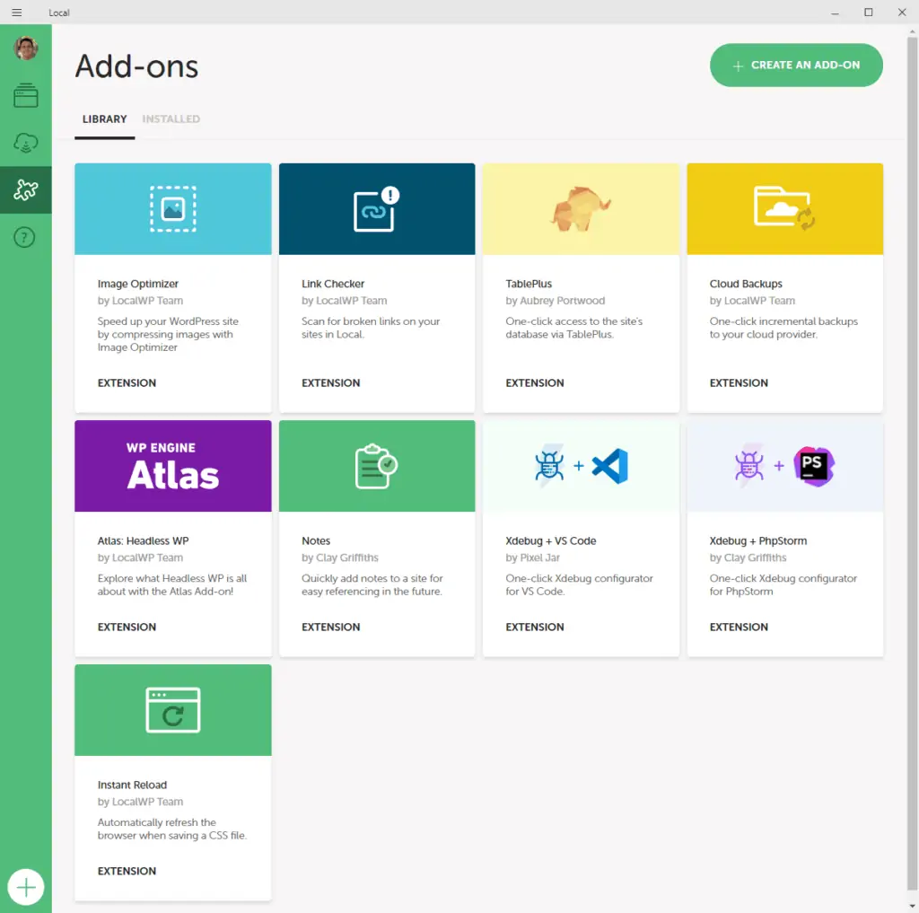 Add-ons en Local. Herramientas de Local WP no instaladas.