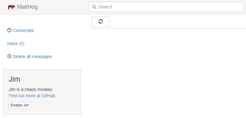Dashboard de MailHog en Local. Parte de las herramientas de Local WP.