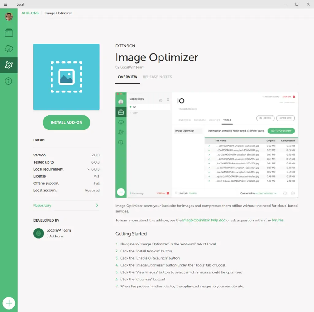 Instalar add-on en Local.